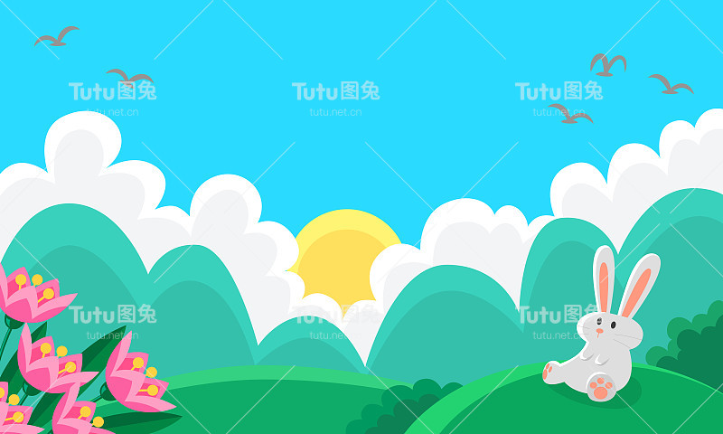 明亮的自然绘画，卡通风格