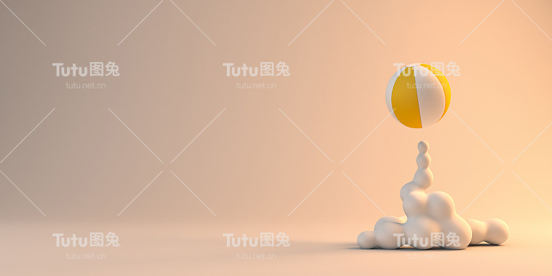 夏天的沙滩球概念开始流行。副本的空间。3 d演示。