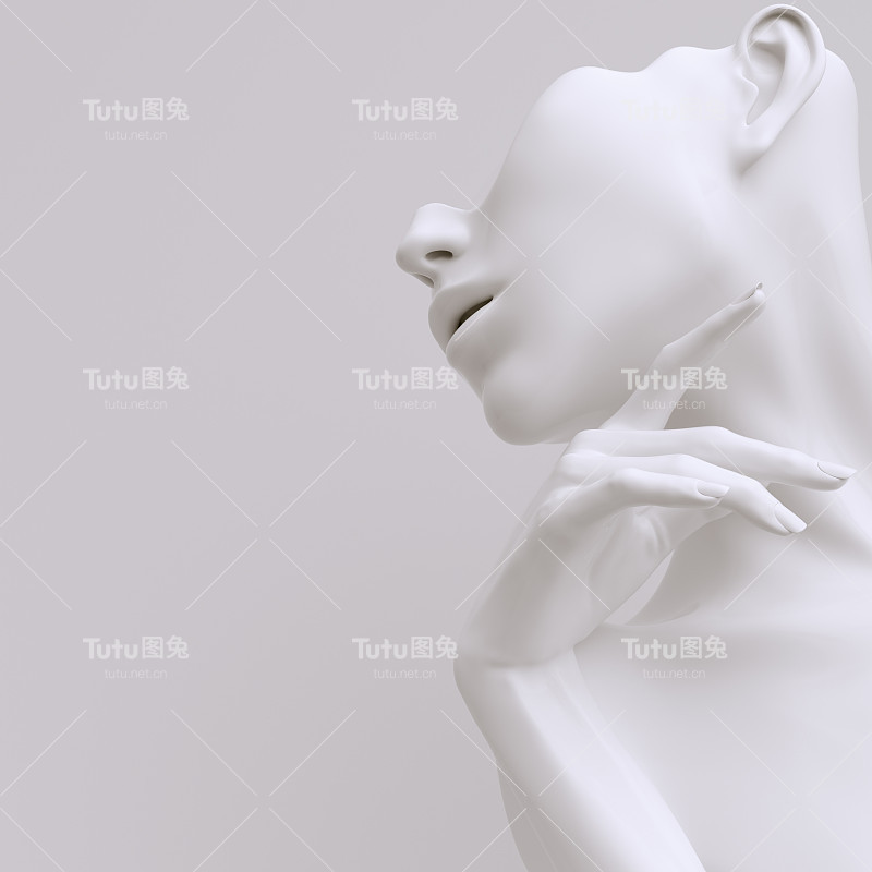 假人耳环、珠宝项链展示架。女性胸部和优雅的手势模型。珠宝展柜白色背景。3 d渲染。