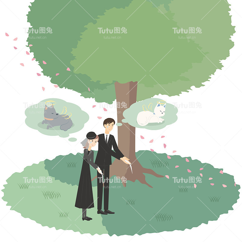 男人和女人埋宠物树