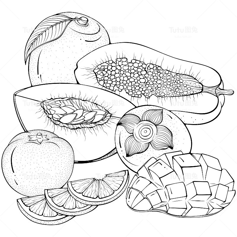 静物与各种水果线艺术