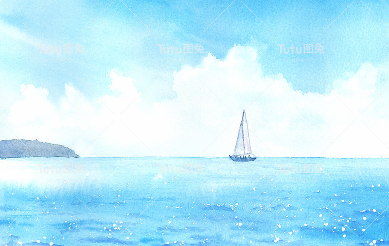 海上游艇的水彩插图