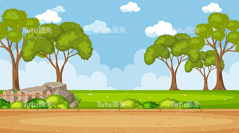 公园里的天空一片空白，树木很多