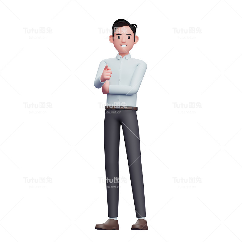 商人指着相机，3D渲染商人人物插画