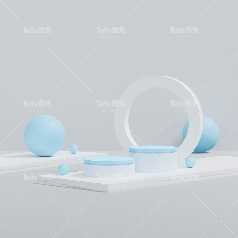 白色和蓝色的领奖台是舞台上最小的白色平台。展示化妆品和珠宝产品的舞台。台座上的现代3d工作室