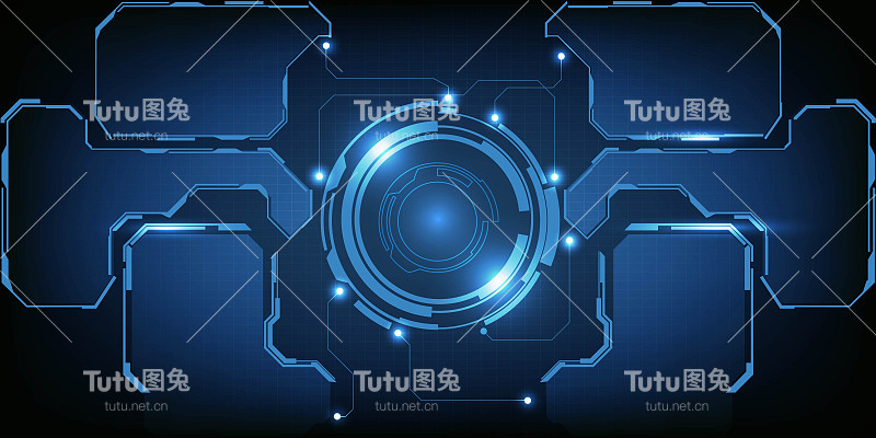 矢量插图的网络技术眼睛监测与数字架构平面周围的高科技现代技术背景横幅和壁纸。