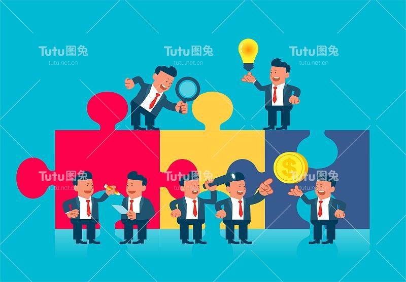 团队合作一起分析想出点子一起工作，业务小组讨论工作旁边的难题，业务伙伴