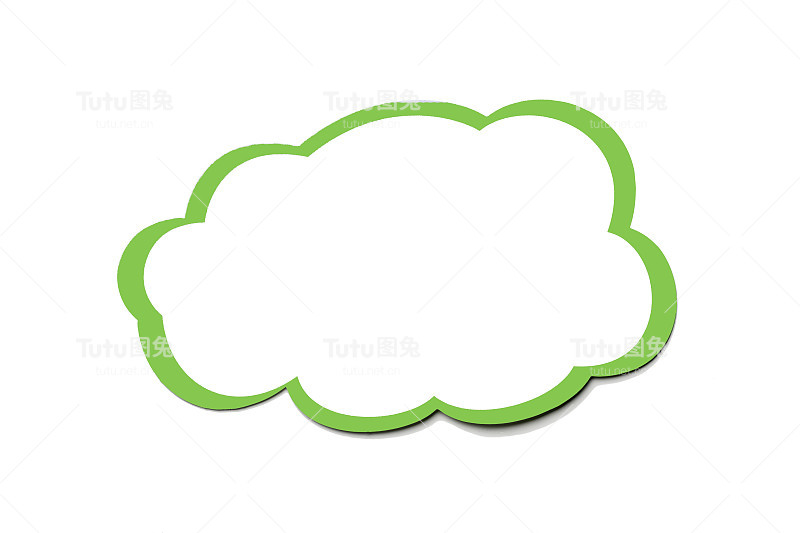 绿色的语音泡沫作为一个云与橄榄色边界孤立在空白的白色背景。