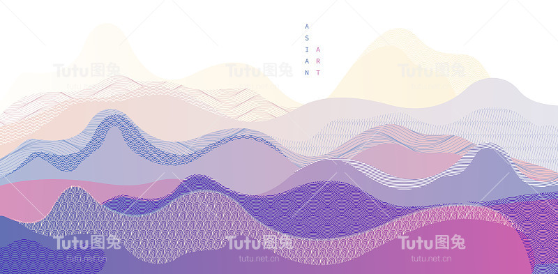 自然艺术东方日本风格的矢量抽象背景，流水般的形状和纹理线条。