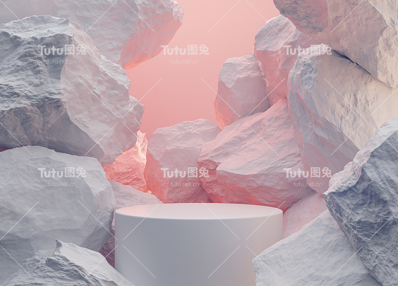 化妆品及包装展示抽象背景场景，石台展示，3d渲染。