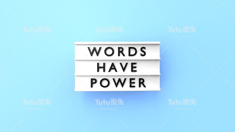 文字有力量显示在蓝色背景的灯箱上