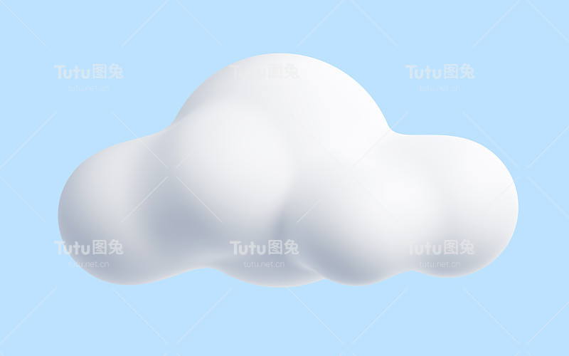 白云卡通3d渲染-蓝色粉彩背景上柔软蓬松的圆形云彩。