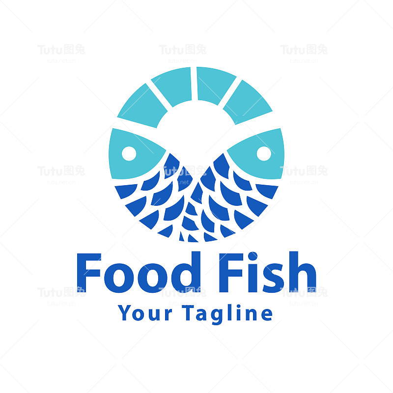 海鲜标志设计，两圈鱼的插图