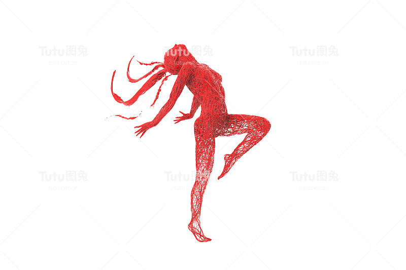 女子运动3d血管红色身体肌肉女士舞蹈动作编排健康强大的力量内外迪斯科。