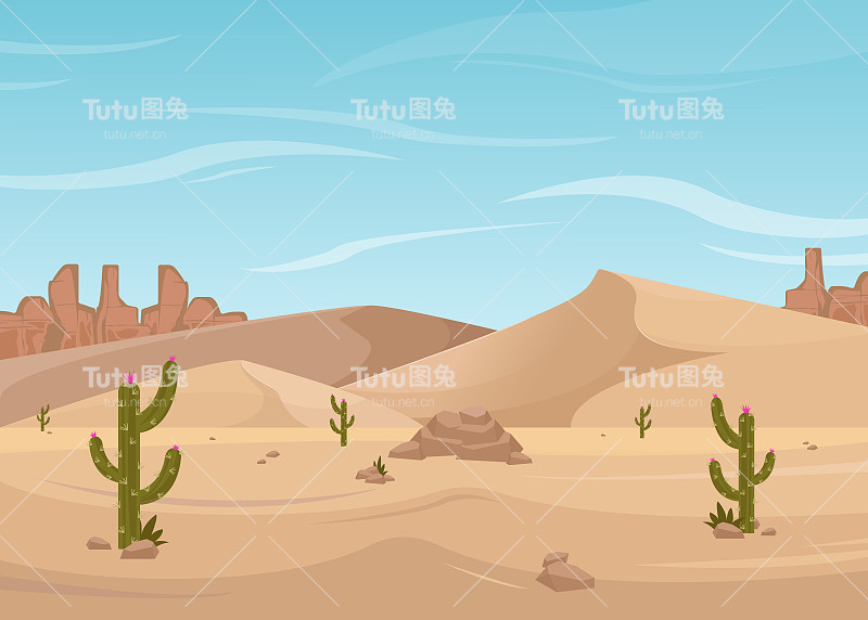 有沙丘的沙漠里的晴天。