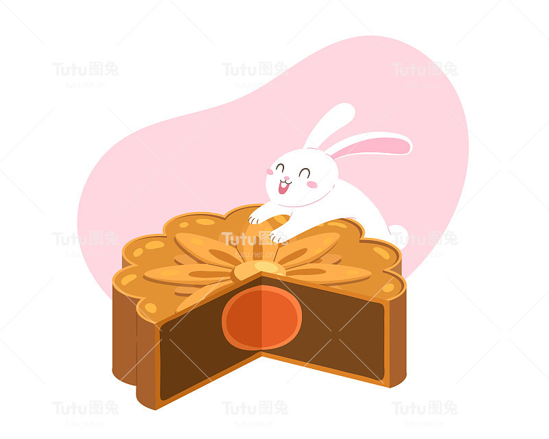 白底咸蛋黄红豆月饼可爱小白兔。