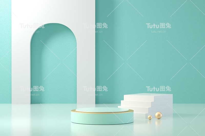 3D渲染的浅绿色产品展示平台