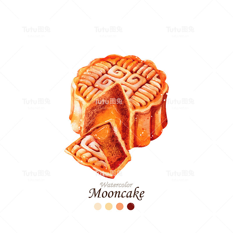 水彩月饼插图矢量设计