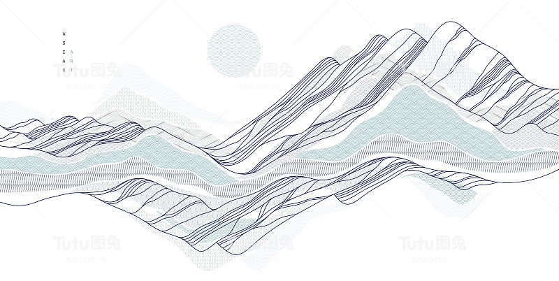 自然艺术东方日本风格的矢量抽象背景，流水般的形状和纹理线条。