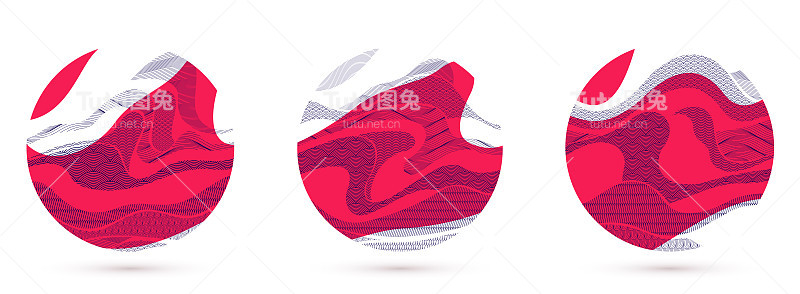 抽象的东方日本艺术矢量背景设置在红色的圆形，传统风格的设计，波浪的形状和山脉地形景观，流动的像海线。