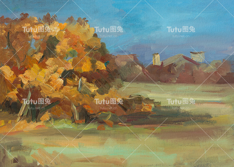 秋乡山水油画