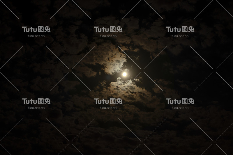 近距离拍摄的满月在多云的天空。