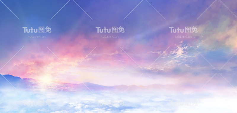 日出天空和云海景观插画