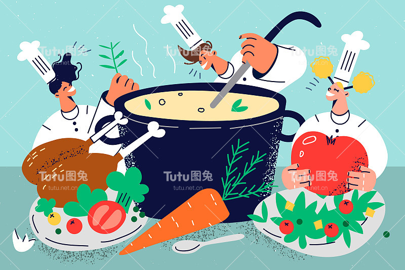 一群厨师一起做饭