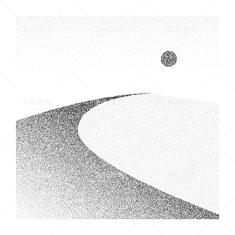 粮食沙漠沙丘。点画东方景观和地形背景。沙丘的圆点工作风格。变形梯度插图。向量