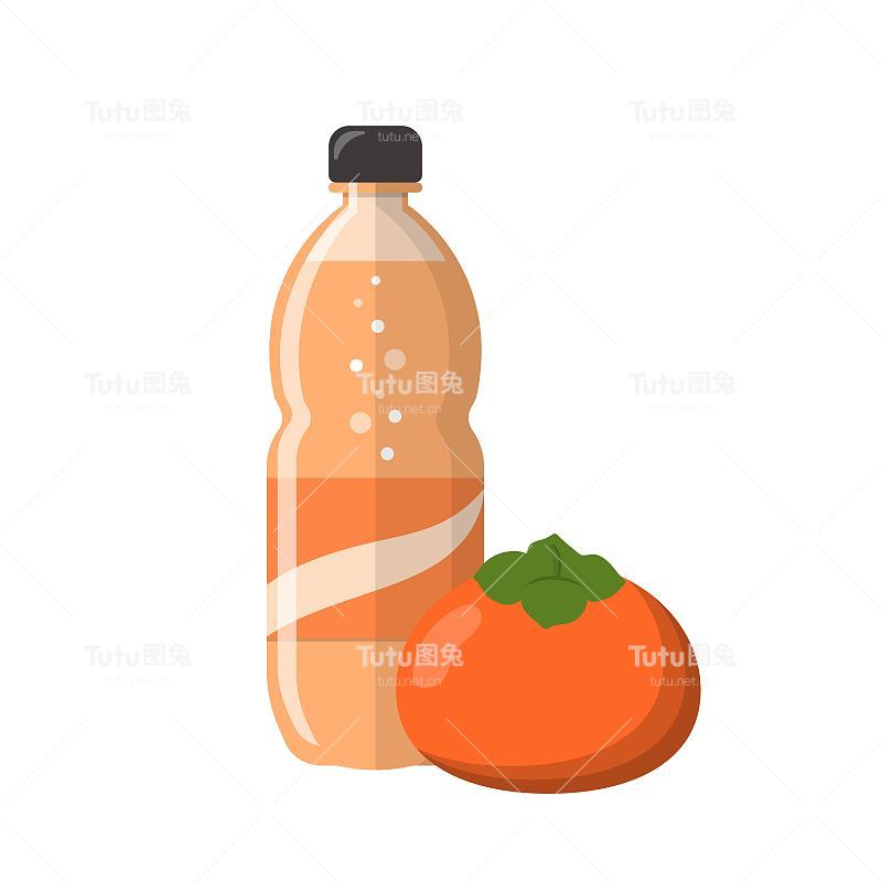 白色背景的柿子味水果苏打水或果汁或碳酸饮料