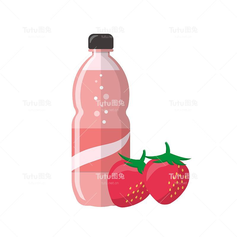 白色背景的草莓味水果苏打水或果汁或碳酸饮料