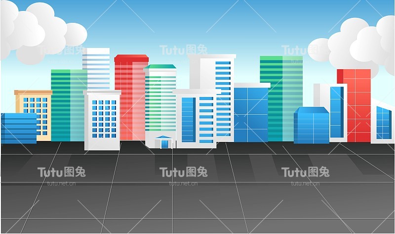 平面三维概念等距插画景观透视现代城市街道