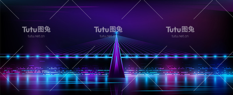 霓虹灯背景下美丽的斜拉桥。