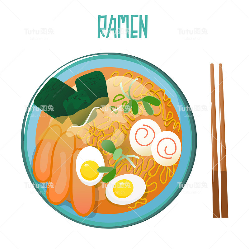 拉面日本食物矢量平面插图