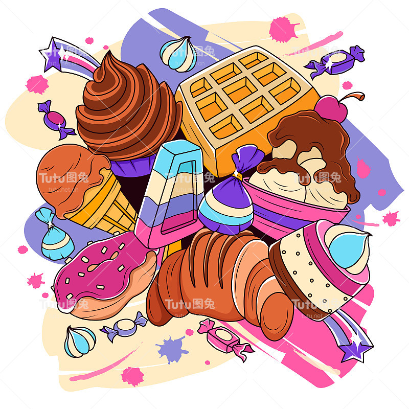 糖果。各种糖果的涂鸦插图。