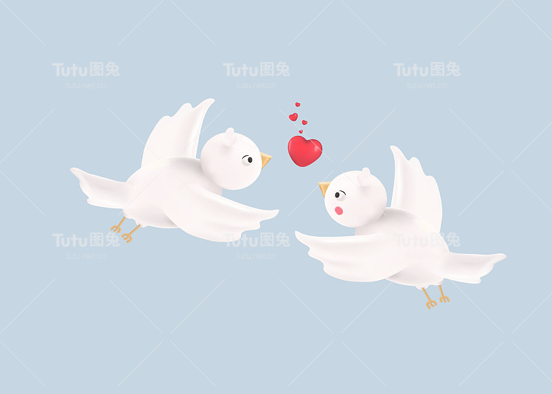 矢量插图的夫妇与心脏在3d风格。情人节的概念。