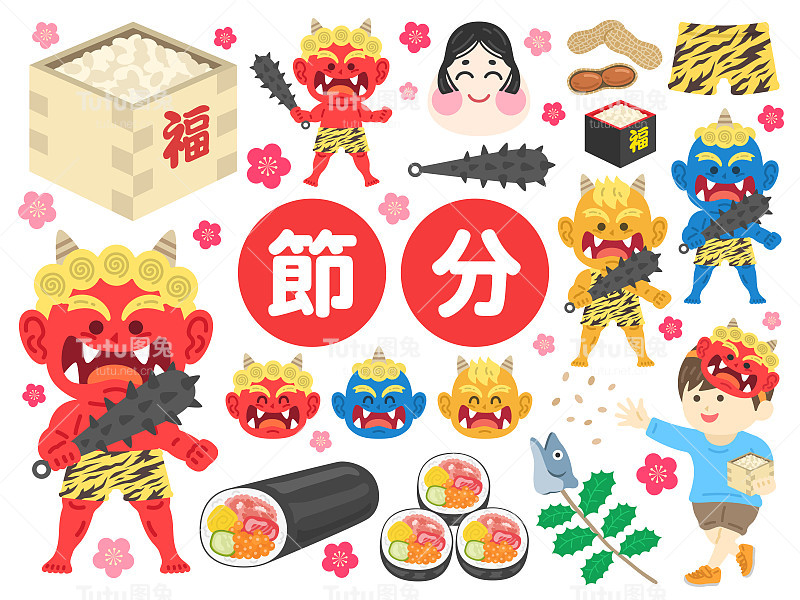 日本传统节日节气的插图套装。