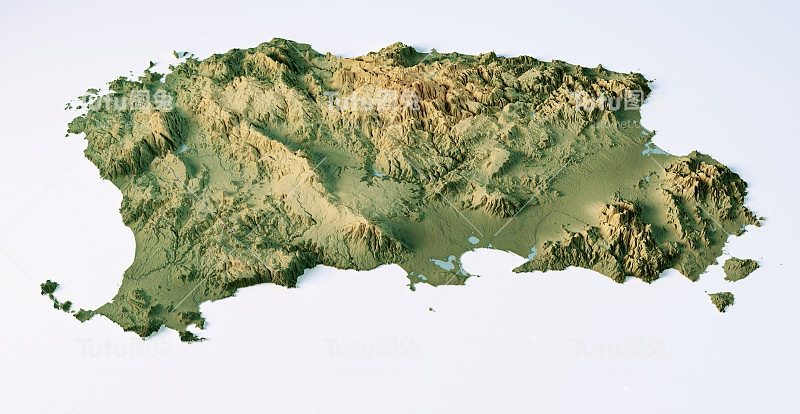 撒丁岛地形图3D视图彩色隔离