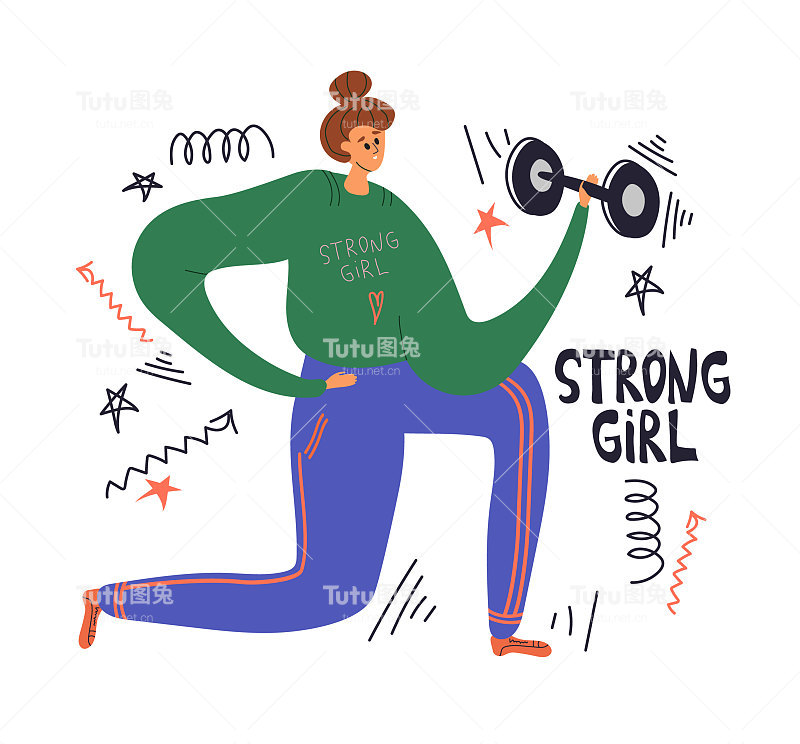 健身女孩与哑铃孤立在白色背景