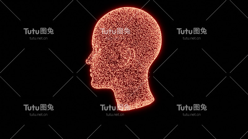 抽象科幻明亮霓虹灯虚拟人头的3D插图。