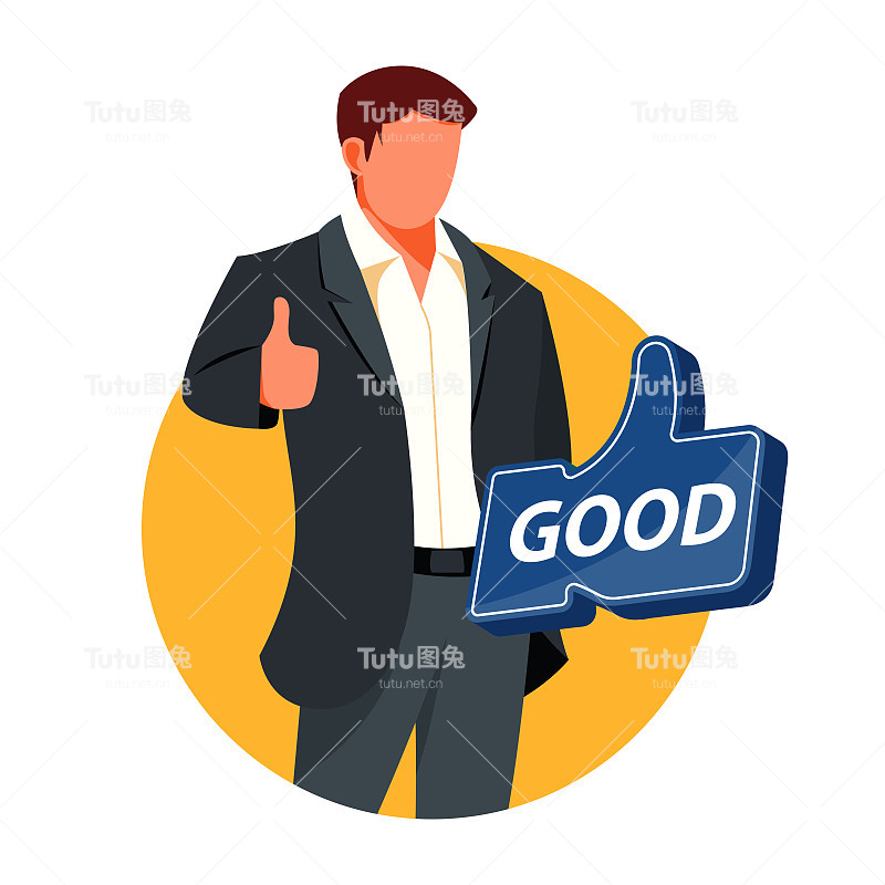 兴奋的商人穿着黑色正装，竖起大拇指