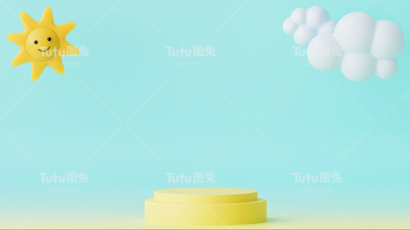 3d渲染太阳与云。儿童背景