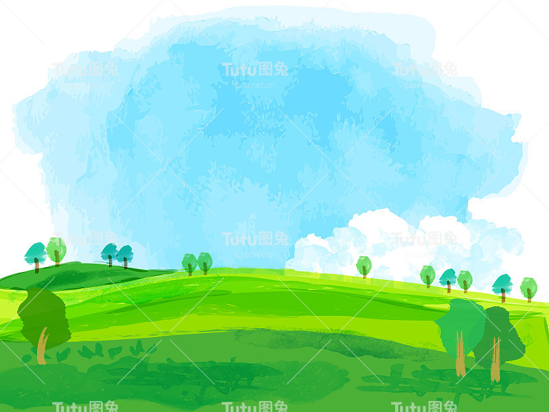 水彩草甸与盛开的蒲公英插图