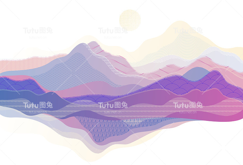 东方日本风格的矢量抽象插图，背景在亚洲传统风格，波浪形状和山脉地形，流动像海线。