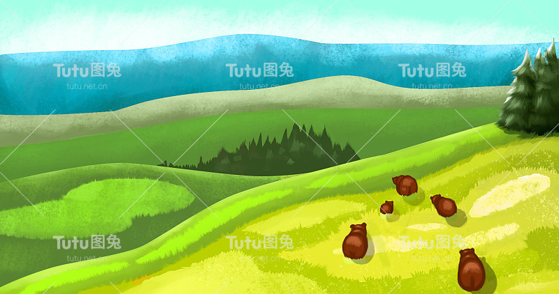 小熊一家在山上散步
