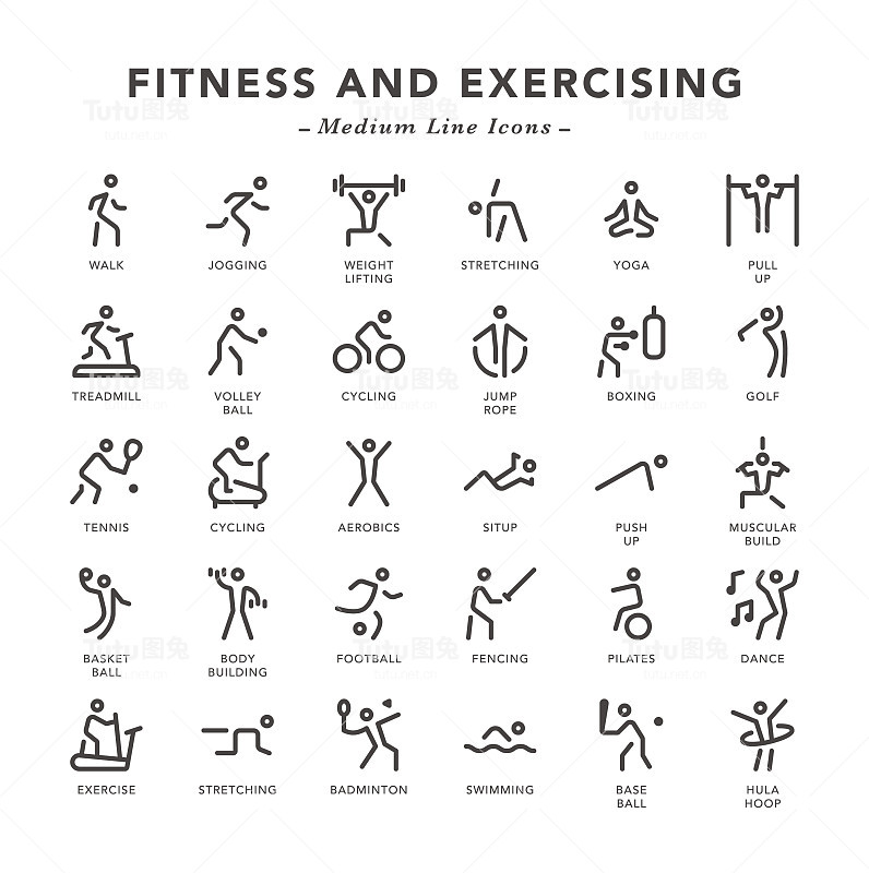健身和锻炼-中等线图标