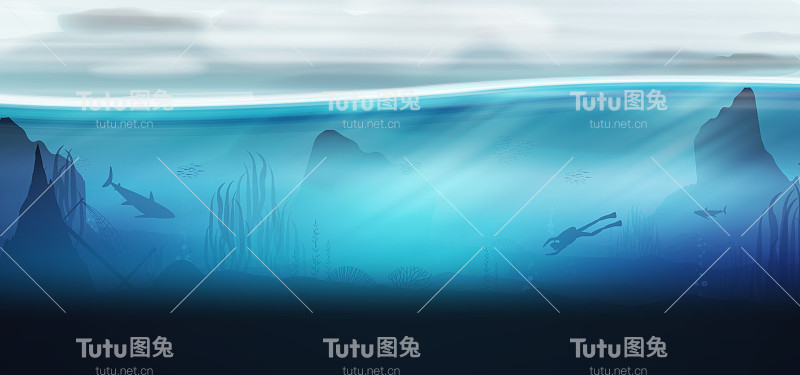 水下的海洋场景背景礁与水肺潜水员