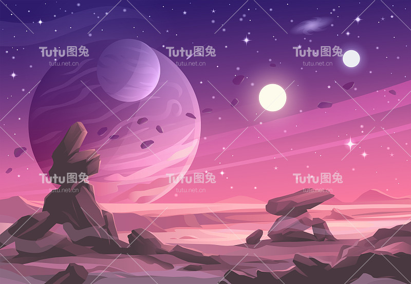 紫色天空下的外星星球景观