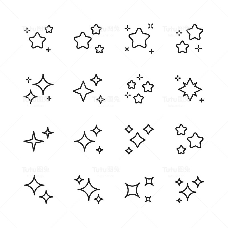 星行图标。可编辑的中风。像素完美。移动和网络。包含如明星形状，名人，评级，质量，奖项，华丽的图标，镜头闪光，圣诞节，新年前夕，魅力，火花闪光，派对，装饰，烟花，奢侈品。
