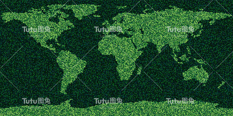 世界地图由树叶和草构成